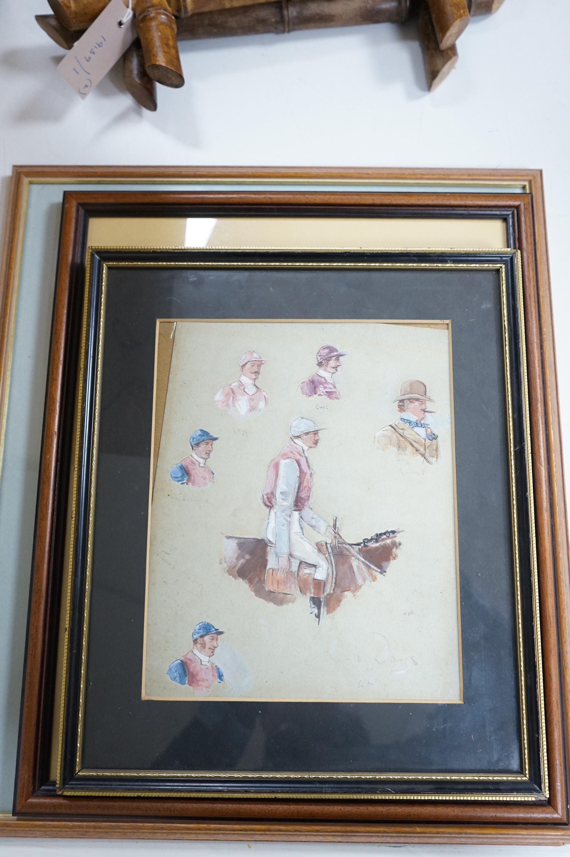 George Finch Mason (1850-1915), Horse racing interest to include 'Old Days at Cheltenham' and 'Victory', three pen, ink and washes, each signed, largest 31 x 25cm